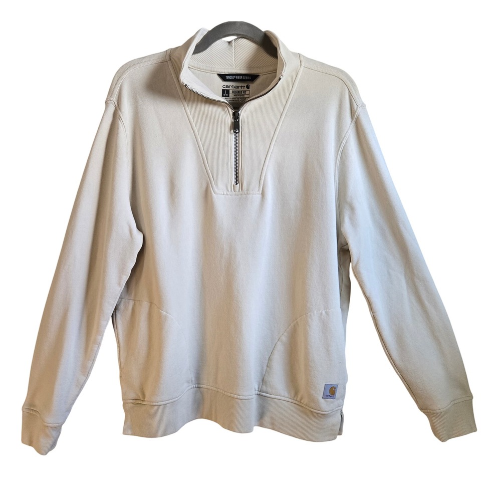 Carhartt Sporty Tencel Fiber Women's L Relaxed Fit Quarter Zip Sweatshirt Cream